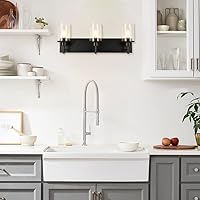 Vista 7 de Lámparas de tocador, lámparas de baño negro mate sobre el espejo, lámpara moderna de apliques de pared con pantalla de vidrio transparente (3 luces)