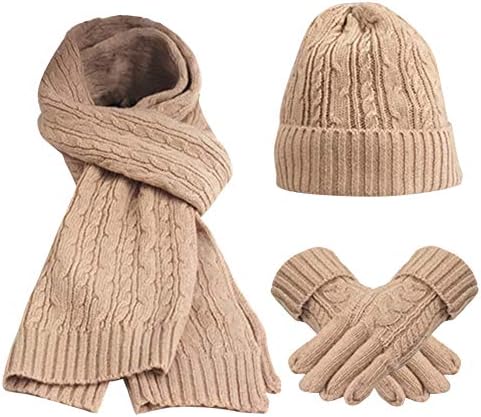 Unisex Pink 3-Piece Winter Beanie Hat Scarf Gloves Set Warm Thick Knitted Gift