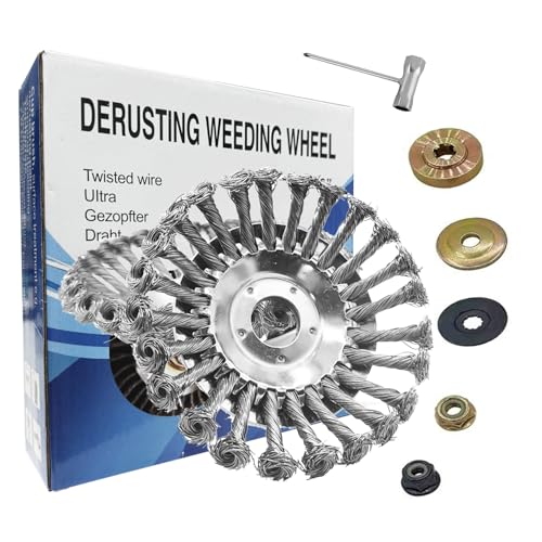 Darohz 10-Inch Universal Weed Brush Cutter Trimmer Head, Heavy Duty Steel Weed Eater Attachments. Fits Most String Trimmers for Edging, Cleaning Moss, Weeds & Stains from Pavement, Brick, Driveway.