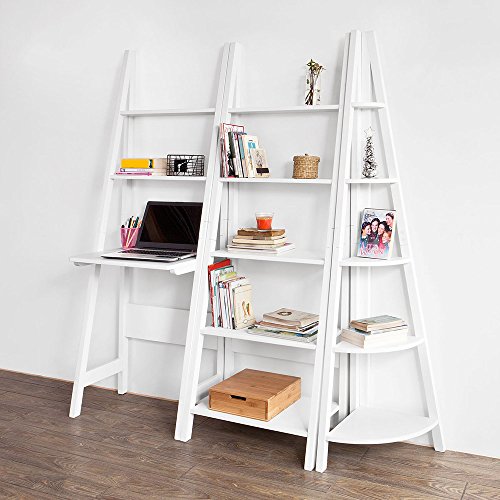 Haotian Frg60-W, White Ladder Shelf Desk, Bookcase, Book Shelf, Leaning Desk With Shelves, Wall Shelf #TOP6