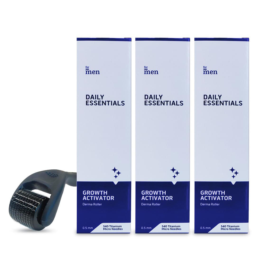 ForMen Growth Activator Facial Roller for Skin & Hair Care | 540 (0.5 mm) Titanium Micro-needles | Reduces Acne Scars, Promotes Skin Aging & Hair Growth | For Men & Women - Pack of 3