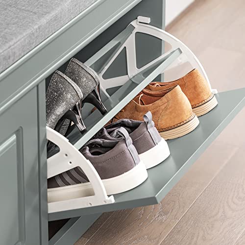 Haotian Shoe Storage Bench Entryway, Shoe Cabinet Bench with 2 Flip Drawers & Cushion, Modern Design Shoe Organizer for Hallway, Grey FSR64-HG