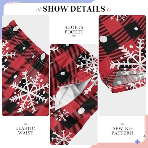 Red Black Plaid Snowflake Christmas Boys Pants for Kids Jogger Pants with Pockets S-XL4