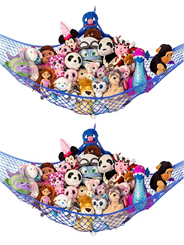 Large Stuffed Animal Storage Hammock 2 Pack | Holds 12 lbs | Corner Stuffed Animal Organizer | Plushie Net for Stuffed Animals | Stuffy Storage, Cute Bedroom, Room Decor | Blue