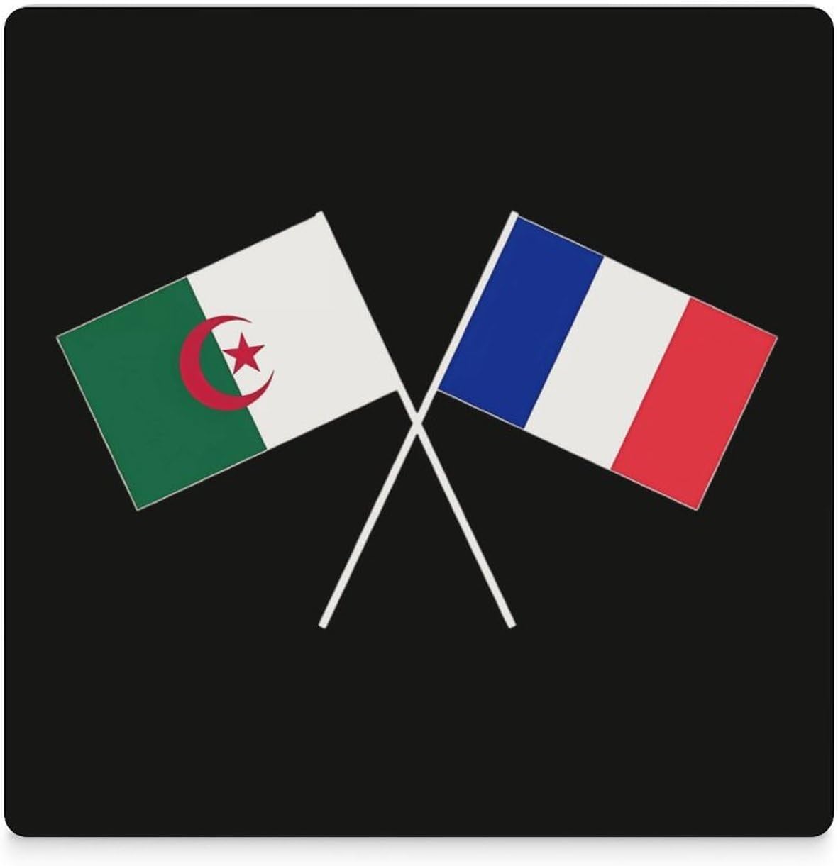 Algerian French Friendship Flag Funny Ceramic Coasters for Drinks Absorbent Cup Holder Tabletop Protector with Cork Base
