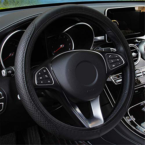 SWCAAE Anti-slip 36-39CM Car Steering Wheel Cover Embossing Leather Car Steering Wheel Cover Universal Interior Accessories Car-styling,Black