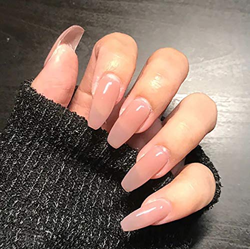 Fairyu Coffin Long Press on Nails Pink Glossy Fake Nails Halloween False Artificial Nails for Women and Girls (Pink Coffin)