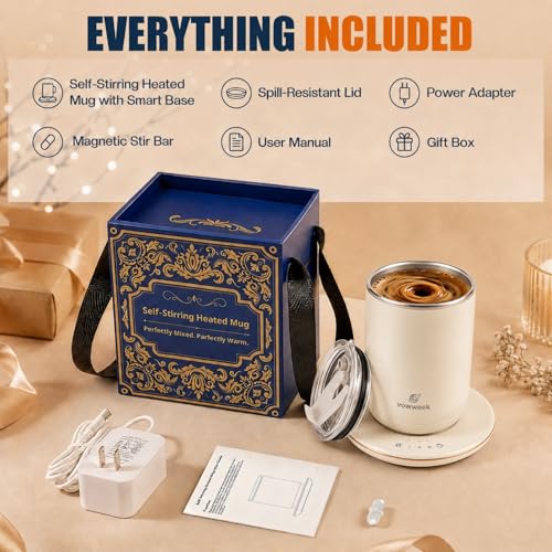 Self Stirring Heated Coffee Mug, 10 oz Auto Magnetic Mixing Cup, White — view 6