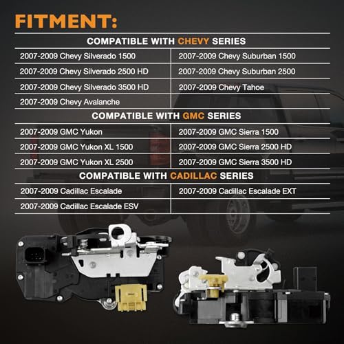 Image of Door Latch Lock Actuator Motor Compatible with Chevy Suburban Tahoe Avalanche Silverado GMC Sierra Yukon Cadillac Escalade 2007-2009 4pcs Latch Lock Kit Replaces 931-303 931-304 931-108 931-109