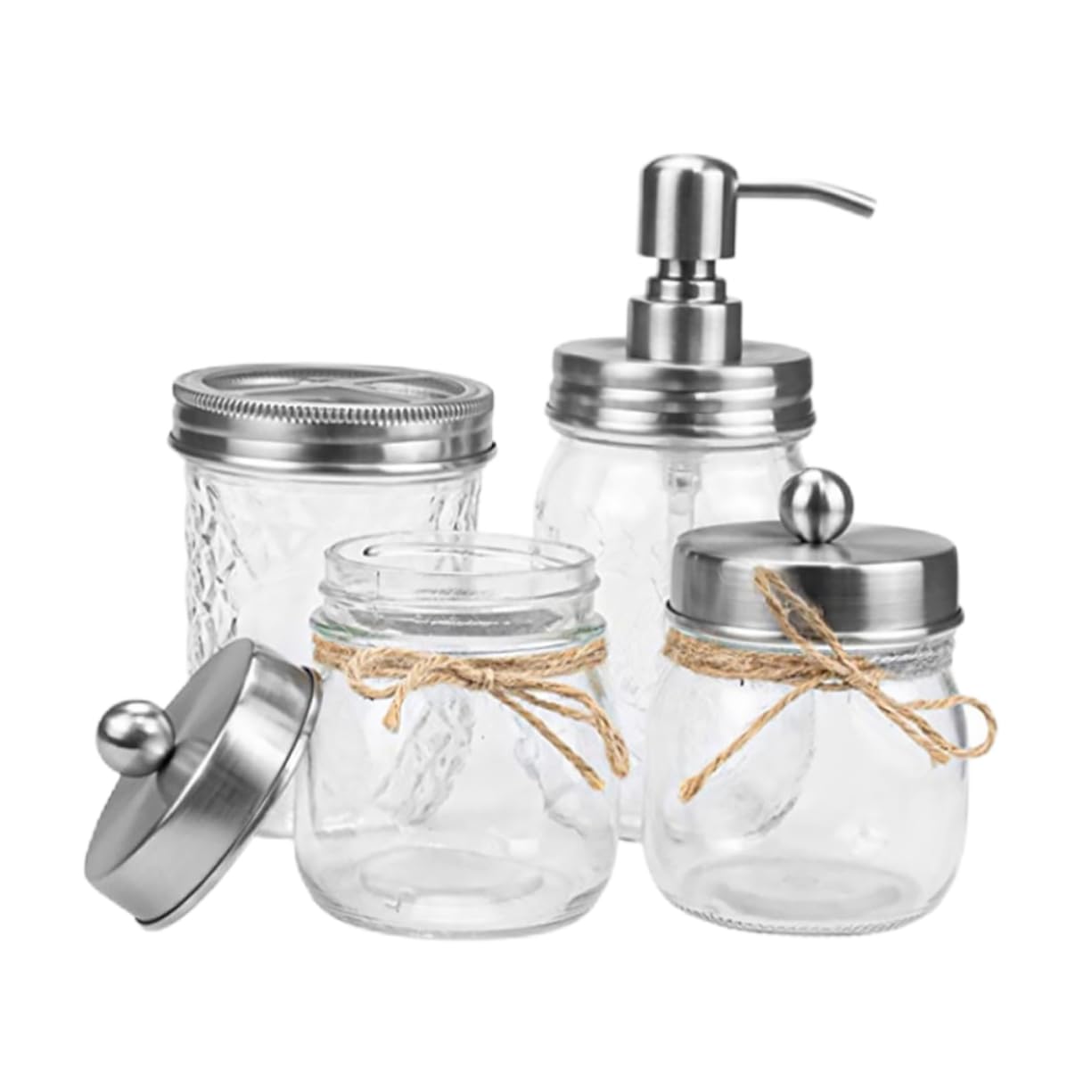 Kit de Accesorios para Baño Vaso Porta Cepillos de Dientes de Vidrio Plata y Botella Dispensadora de Loción para Uso Hogar y Baño