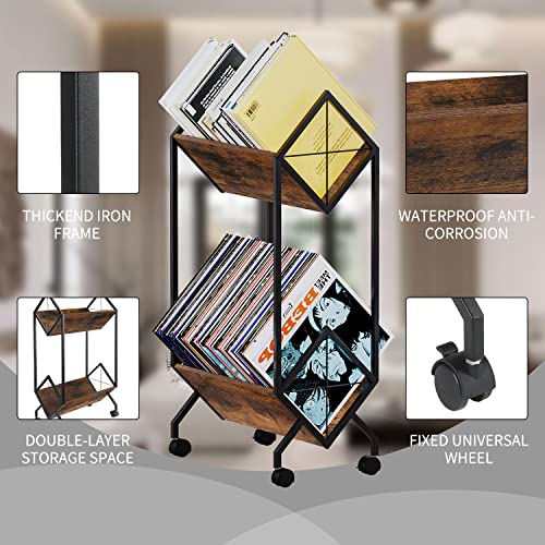 YINMIT Vinyl Record Holder,160-200 LP Vinyl Record Storage Rack,Quick Assembly Vinyl Record Display,Retro Style Organizer for Magazine,Book,Files,Albums - Thumbnail 5