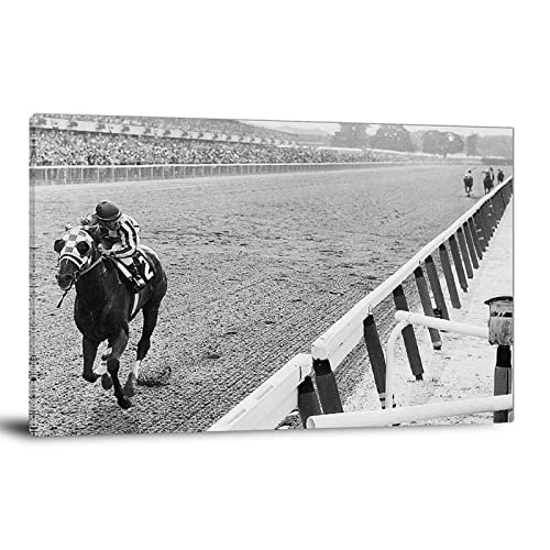 Black And White Old Photo Poster Prints Canvas Wall Art Decoration,The Greatest Horse Racing Of The 20Th Century Secretariat's Hall Of Fame Rider Ron 16X24Inch(40X60Cm) #TOP2