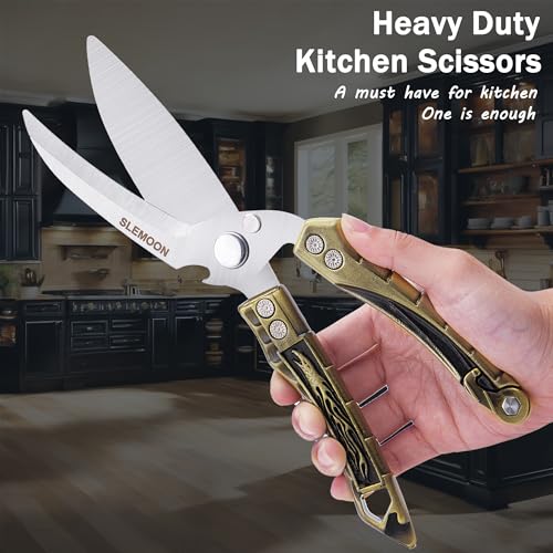 SLEMOON Kitchen Shears Heavy Duty Poultry Shears All Purpose Brass — view 2