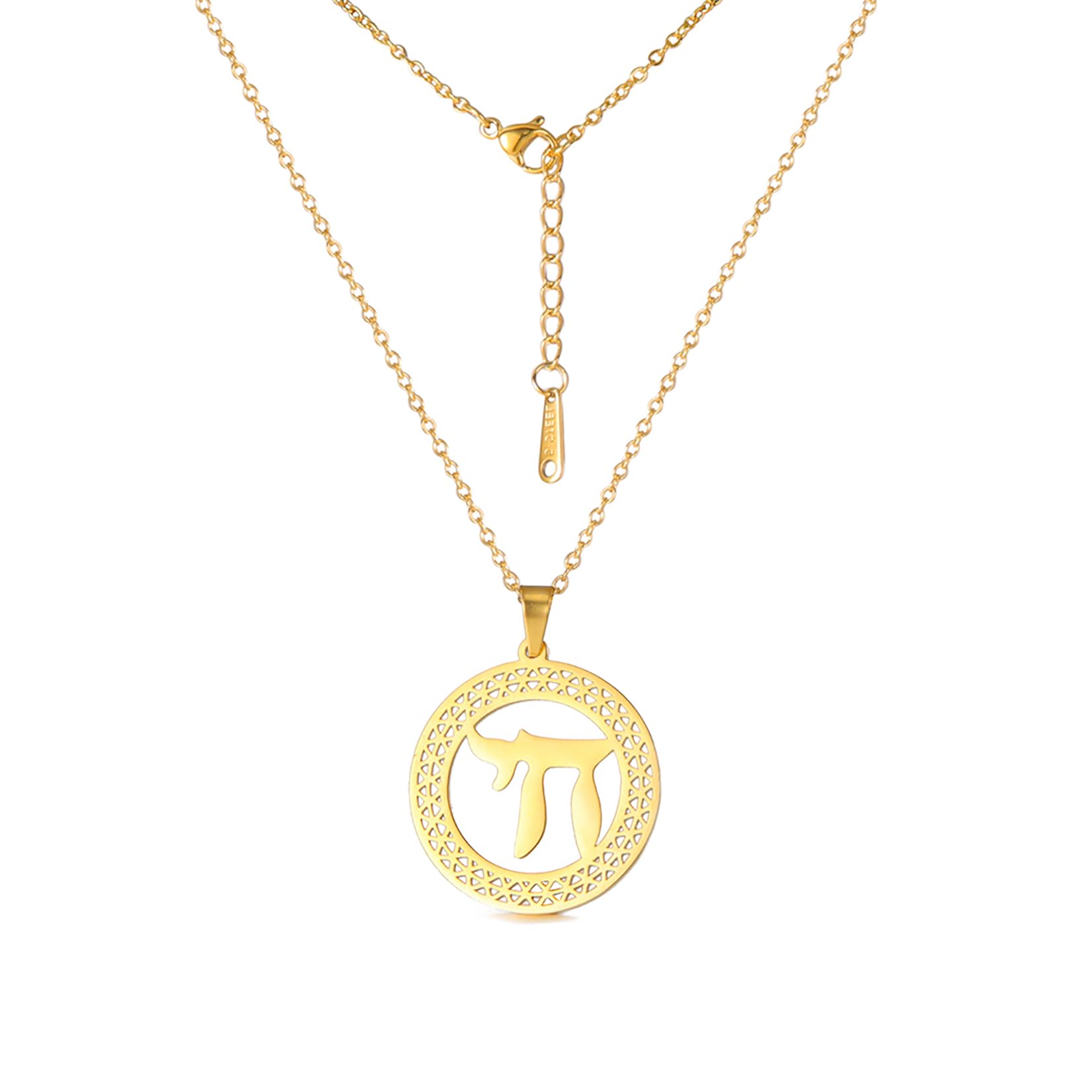 EUEAVAN Jewish Chai Necklace Hebrew Letter Pendant Circle Life Symbol Classic Jewish Chai Token Jewish Name Religious Inspired Jewelry Women