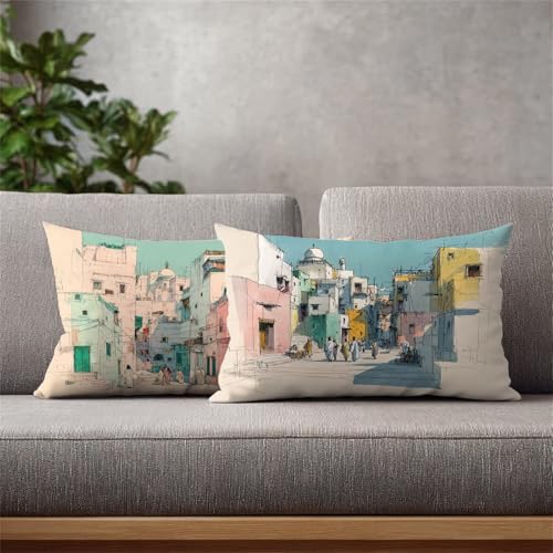 Syiboo Housse Coussin 80x100cm Grand Coussin Canape Paysage Lot de 2 Taie Oreiller Petite Ville Double Face Imprimé Velours Coussins Decoratif avec Fermeture à Glissière Invisible, Deco Automne, J344 – vue 2