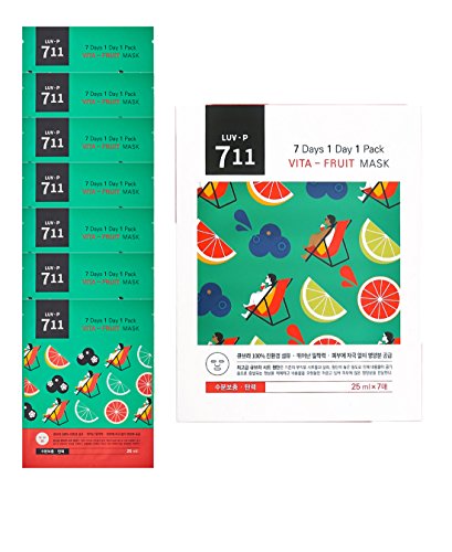 LUV-P K Beauty Organic Sheet Mask Sheet - 7 Days 1 Day 1 Pack Vita Fruit Vitamin Korean Natural Skin Care Facial Face Mask Package Set for Cleansing,Moisturizing,Soothing (7 of Pack)