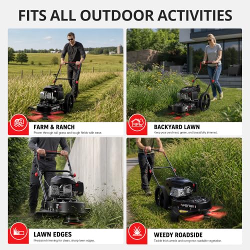 Image of AMERISUN 22-Inch 170cc Walk Behind String Trimmer with 14-Inch High Wheels | 4-Stroke OHV Gas Brush Mower, Foldable Handle, 1.9 inch-4.0 inch Adjustable Cutting Height for Tall Grass, Weeds & Brush