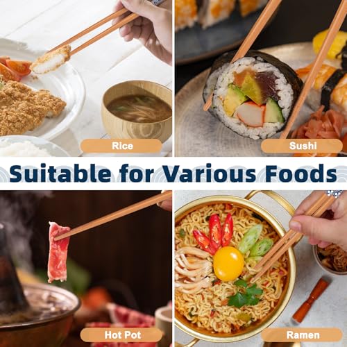 Image of Antner 5 Pairs Natural Bamboo Chopsticks Reusable Classic Japanese Style Chop Sticks Gift Sets, Dishwasher Safe, 8.8 Inch /22.5cm