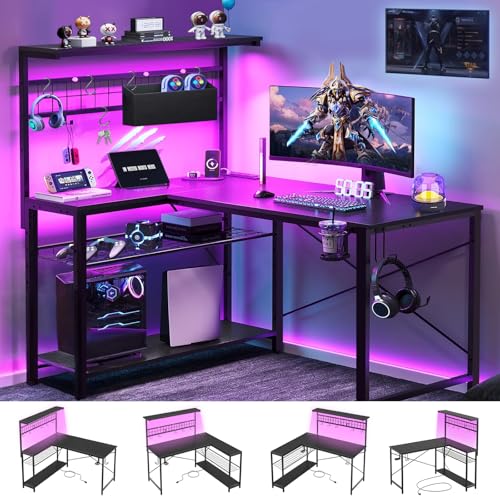 La Mejor Recopilación de Escritorio Computadora los más recomendados. 49 Escritorio para Computadora en L, Escritorio de Oficina con Tablero Perforado, Escritorio Gamer con Regleta y Tira LED, Fibra de Carbono,Perchero para Auriculares,...