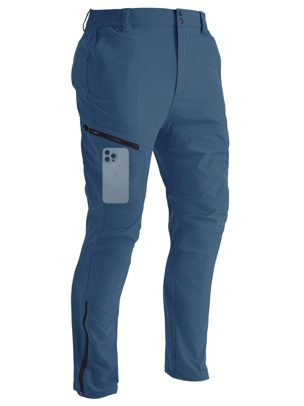 Lissmith Men's Hiking Cargo Pants, Waterproof and Quick-Drying Work Pants, Lightweight Breathable with Ankle Zipper Design, Greyblue, 38W x 32L