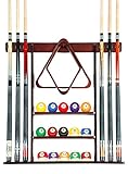 6 Pool Cue Rack - Made of wood - Holds 6 cues and a full set of balls