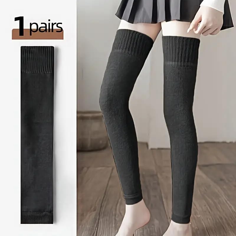 1 Pcs Cozy Fleece-Lined Over-the-Knee Socks For Women, Warm, Thickened Leggings With Knee Protection, Solid Color, Perfect For Winter And Cold Weather2