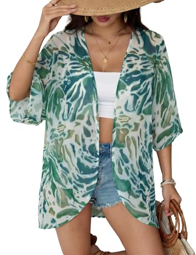 Image of Chunoy Women Floral Beach Wear Cover Up Chiffon Kimono Cardigan Open Front Blouse Beach Resort Wear for Swimwear 2026