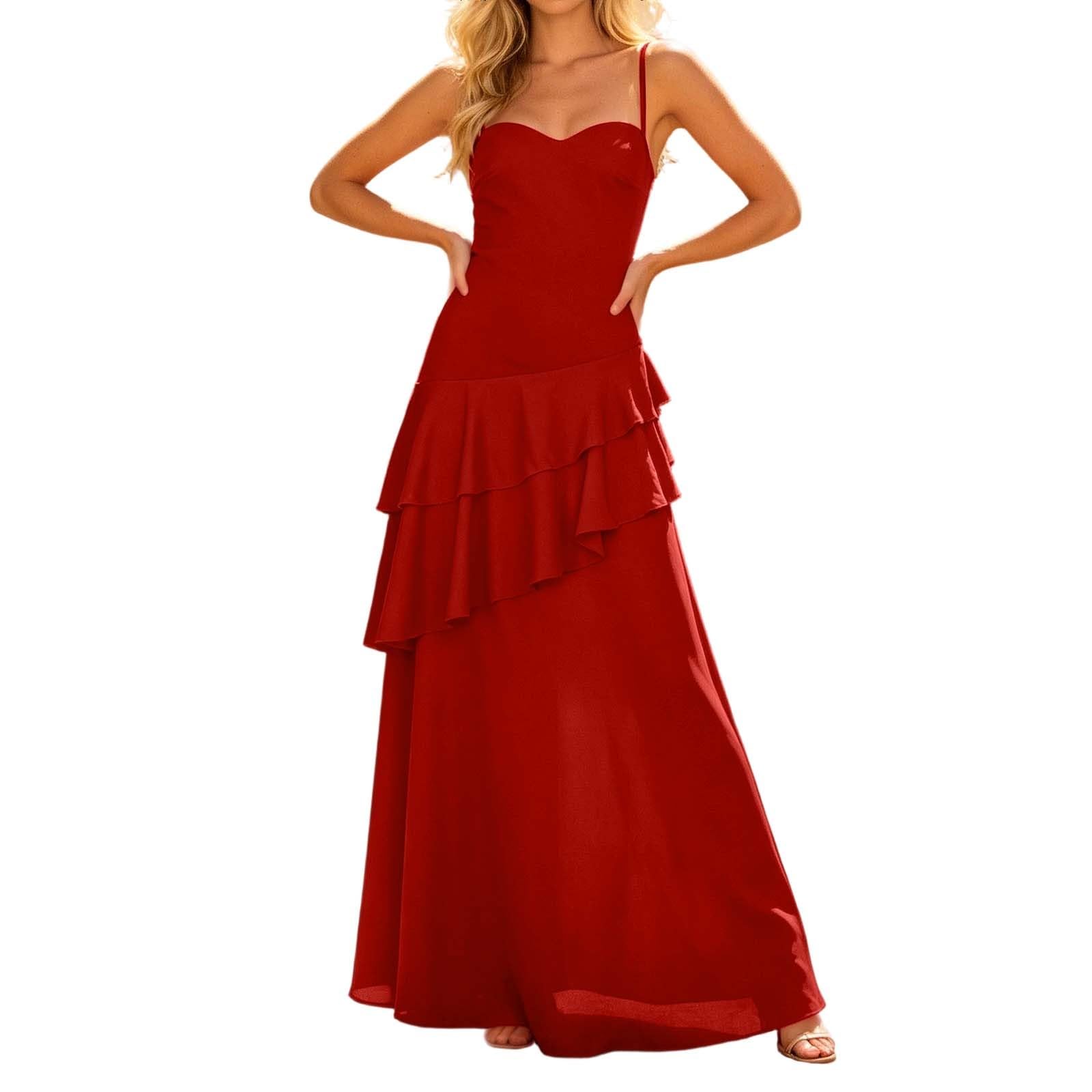 Genérico Vestido Mujer Verano,Vestidos de Fiesta con Volantes en Capas para Adolescentes 2026. Vestido Largo de Noche Formal de Gasa con Tirantes Finos.