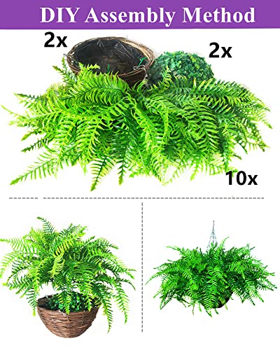Qianyun 2X Boston Ferns 20In Fake Hanging Plant Artificial Persian Rattan Outdoor Uv Resistant Plastic Plants For Wall Garden Decor #TOP4
