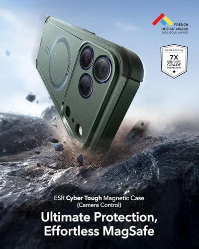 Image of ESR for iPhone 17 Pro Max Phone Case, 23ft Military-Grade Drop Protection, Shock-Absorbing Rugged Cover, MagSafe Accessories Compatible, Cyber Series, Olive Green