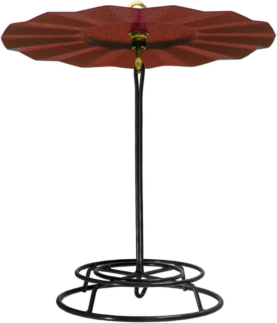 JCs Wildlife 9.5" Metal Rain Guard and Bird Seed Cylinder Feeder Kit - Protect Your Bird Food from Rain and Overhead Messes! (Red)