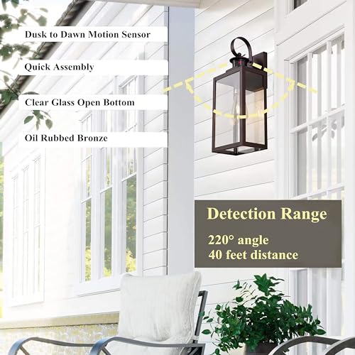 Image of MICSIU 2 Pack Motion Sensor Bronze Outdoor Wall Light Fixture 18 inch Farmhouse | Dusk to Dawn Outdoor Lighting, Extra Large Exterior Wall Lights for House, Porch, Pathway, Patio