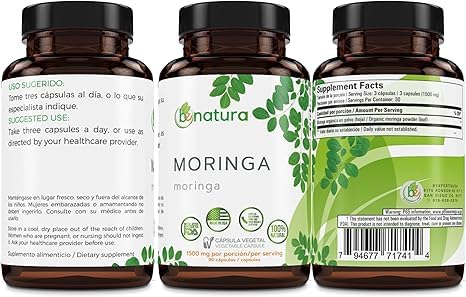 Miniatura 2 de Guanábana Hoja Seca Té (té de hojas de guanábana seca) Combo, bolsa de 4 onzas + Moringa 90 cápsulas orgánicas, 1500 mg por porción  100% natural,