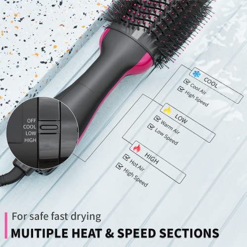 Hericami Professional Blowout Hair Dryer Brush Hot Air Brush & Volumizer 4 In 1 One-Step Round Blow Hair Brush Dryer Pink #TOP6