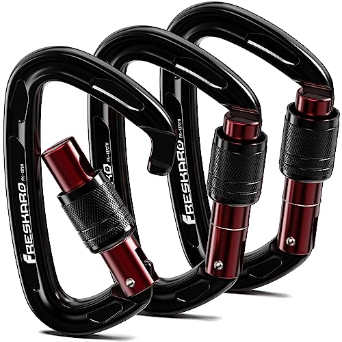 FresKaro Mosquetões De Escalada 25Kn Clipes De Mosquetão Com Trava De Parafuso, Mosquetão Resistente