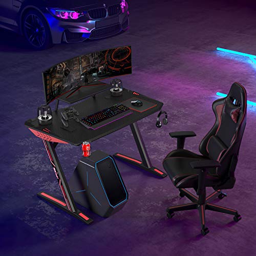 Gaming Desk, 60" Z Shaped Computer Gaming Desk, Gamer Tables Pro Carbon