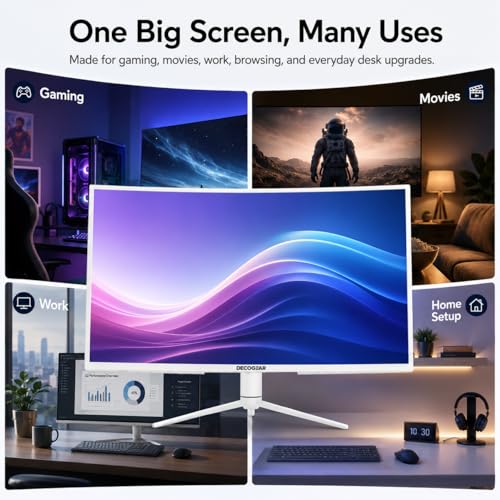 Image of Deco Gear 39 inch White Curved Gaming Monitor, QHD 2560x1440 165Hz 1ms MPRT, HDR400, 99% sRGB, 3000R VA Display, Adaptive Sync, 65W USB-C, HDMI 2.0 DisplayPort 1.4, Display for PC & Laptop