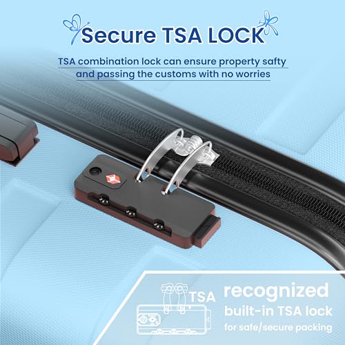 Image of AnyZip Luggage PC ABS Hardside Lightweight Suitcase with 4 Universal Wheels TSA Lock 20 24 28 Inch, LightBlue, 3 piece set (20 /24 /28), Fashion