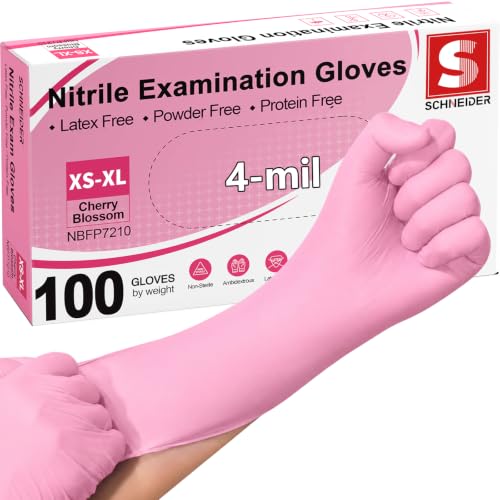 Schneider Medical Nitrile Exam Gloves 4-mil Medical Gloves Disposable Latex Free Powder Free Food Safe Glove for Cooking Cleaning Examination Cherry Blossom Medium 100-ct Box
