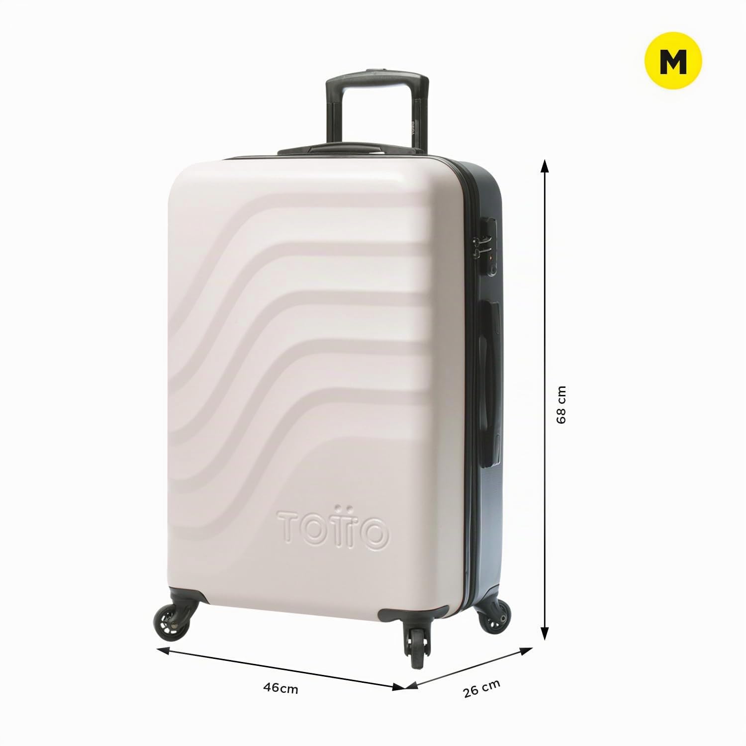 TOTTO - Maleta Rígida Mediana, Modelo Bazy, 46 x 68 x 26 cm, Capacidad 63 L, Alta Resistencia a Impactos, Ruedas 360º, Manija Telescópica, Correas Compresión Internas, Candado TSA, Color White Sand