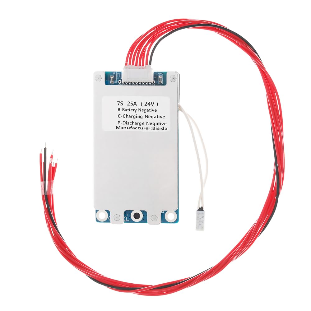 Bisida 7S BMS 24V 25A Li-ion PCB Protection Board with Balance Wire and NTC, Ten Functional protections, Split Ports, for Lithium-ion Battery Pack (7S