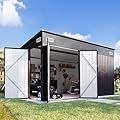 Aoxun 11.5’x7.5’ Shed Outdoor Storage Shed with Triple Lockable Door Metal Storage Cabinet with Slopping Roof for Tools Bicycles Storage for Garden, Patio, Courtyard