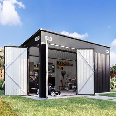 Aoxun 11.5’x7.5’ Shed Outdoor Storage Shed with Triple Lockable Door Metal Storage Cabinet with Slopping Roof for Tools Bicycles Storage for Garden, Patio, Courtyard