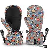 Andake Kinderhandschuhe,Warme Winterhandschuhe Wasserdicht Winddicht Kinder Fäustling Handschuhe mit reißverschluss für Jungen und Mädchen（Dinosaurier/1-2 Jahre Sport & Freizeit