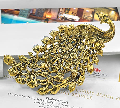 Gyn&Joy Animal Brooch Art Gorgeous Peacock Bird Blue Crystal Rhinestone Brooch Pins Bz243 #TOP6