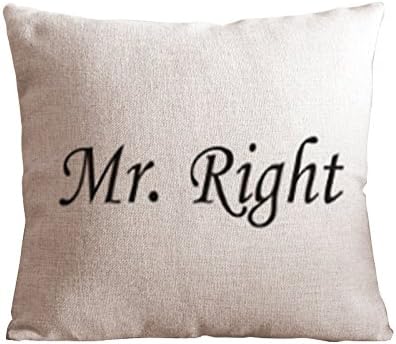 OneHouse Mr Right and Mrs Always Right Couples Linen Square Decorative Pillowcases