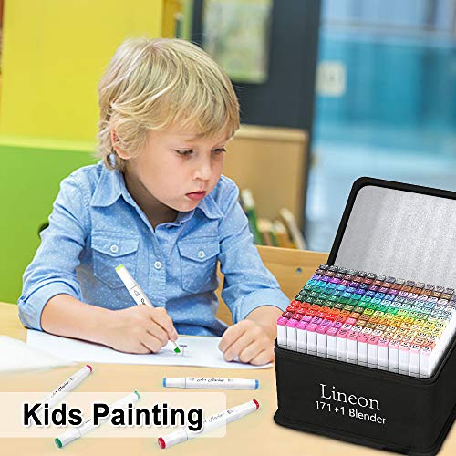 Lineon 172 Colors Alcohol Based Dual Tip Art ,171+1 Blender Permanent Marker Pens Plus 1 Marker Pad 1 Case Perfect For Kids Adult Artist Coloring Books Drawing Sketching And Card Making #TOP4