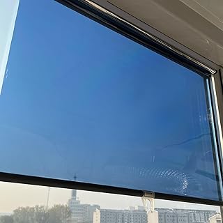 One-Way See Through Privacy Shade Thermal Insulation Mirrored Roller Shades Window Tint Roll Up Blackout No View Blocking Privacy Protection for Office Home Balcony(Blue,W 31.5xH 59.1'')