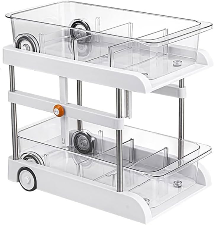 Takywep 2 Tier Bathroom Under Sink Organizer, Adjustable Height Multifunctional Storage Shelf with Pull Out Rack and Separators for Kitchen Bathroom Refrigerator
