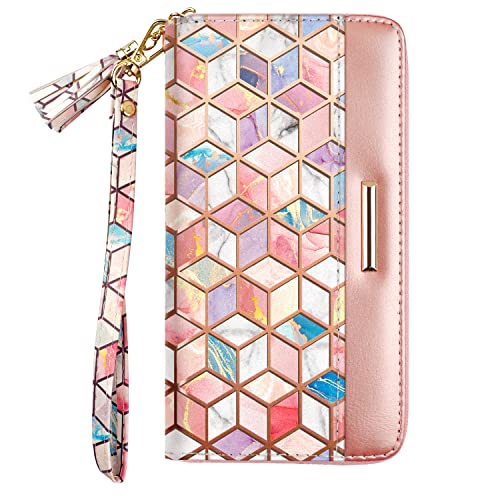 Coco Rossi Women Wallets Multi Card Case Wallet Clutch Wallet Card Holder Organizer Ladies Purse Tassel Wrist Strap Purse,Colorful Gold Marble #TOP5